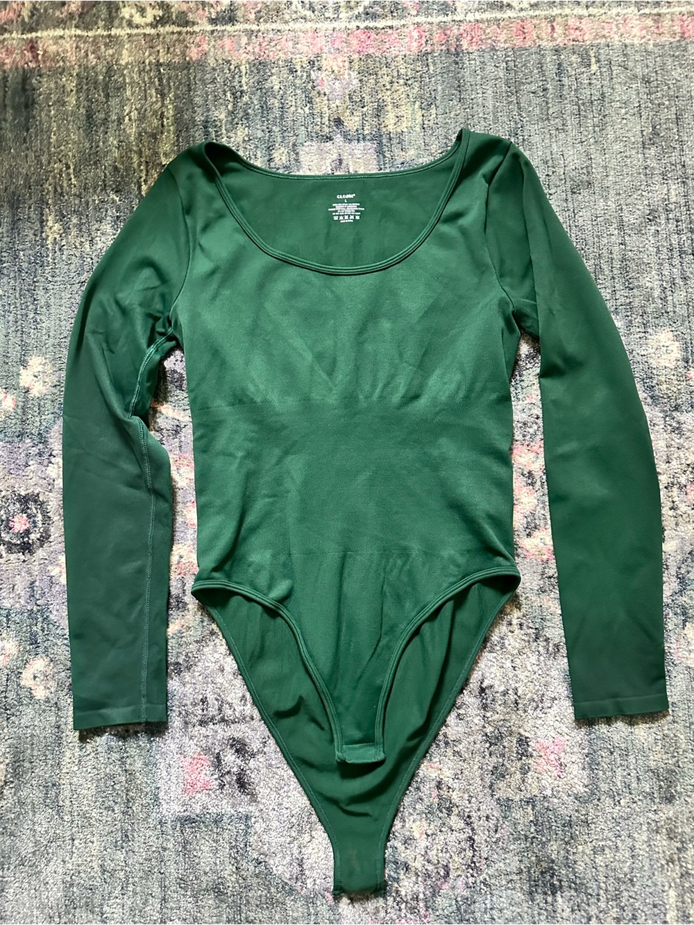 Colsie Forest Green Long Sleeve Bodysuit Sleek Luxe Comfy Body-con Layer Large